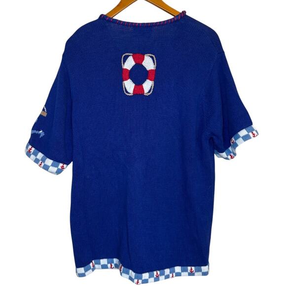 Quacker Factory Cardigan Women Large Blue Coastal Nautical Novelty Beach‎ Ocean - Picture 6 of 7